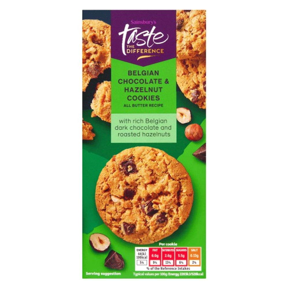 Sainburys Belgian Chocolate & Hazelnut Cookies TTD 200g