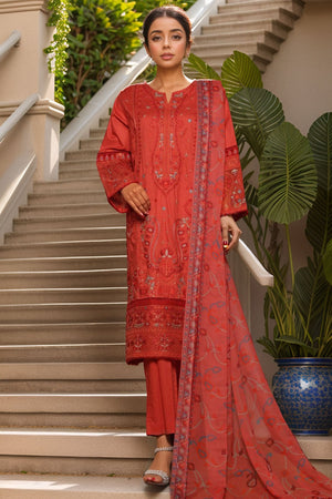 Bin Saeed Stitched 3 Piece Luxury Plain Cotton With Chiffon Dupatta Collection'2025-SMPC-1873-Pink