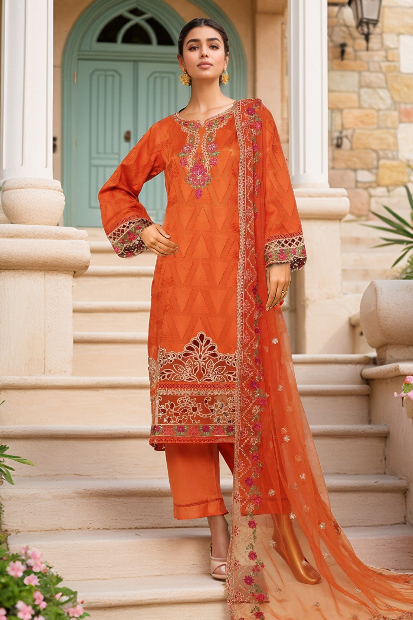 Sada Bahar Stitched 3 Piece Luxury Jacquard Collection'2025-JC-5-Rust