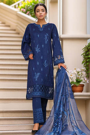 Muse By HZ Stitched 3 Piece Emb Self Cotton Jacquard Vol-05 Collection'2025-SSJ-2505-Midnight Blue