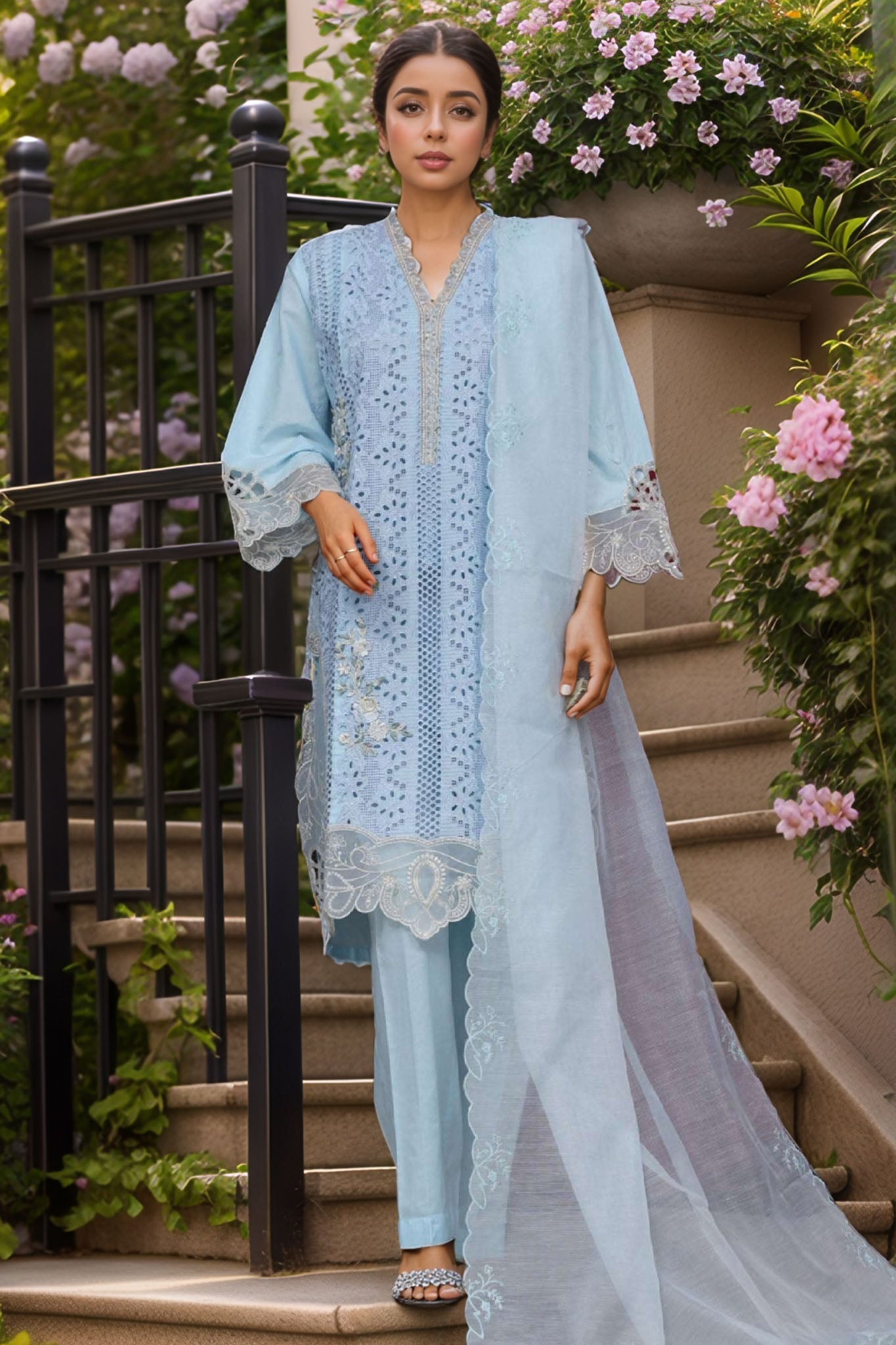 Bin Saeed Stitched 3 Piece Luxury Plain Cotton Vol-01 Collection-LF-1530-Ferozi