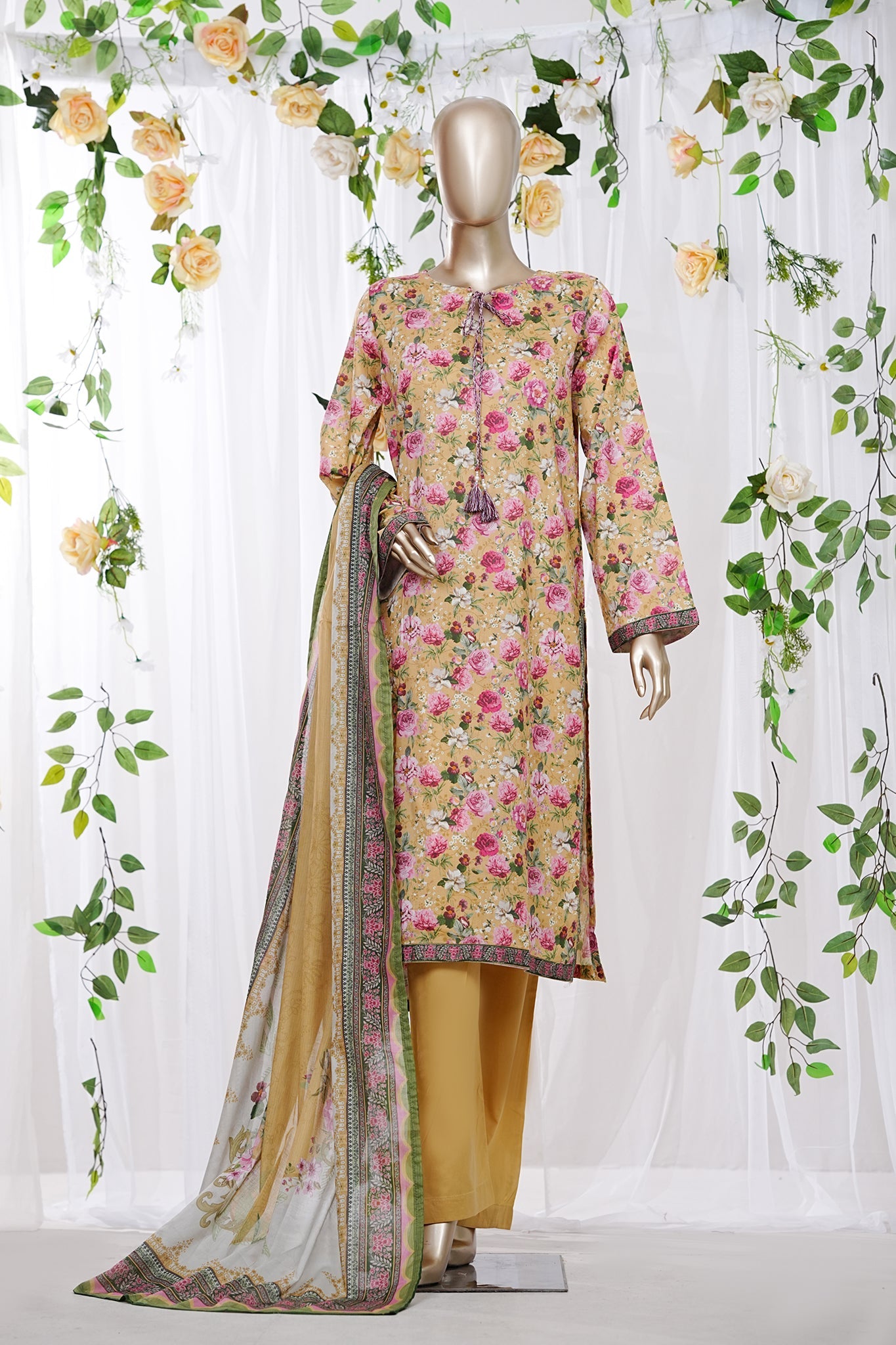 Bin Saeed Stitched 3 Piece Exclusive Printed Lawn Vol-08 Suit-LSM-2902-YELLOW