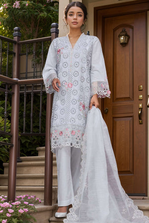 Bin Saeed Stitched 3 Piece Luxury Plain Cotton Vol-01 Collection-LF-1527-White