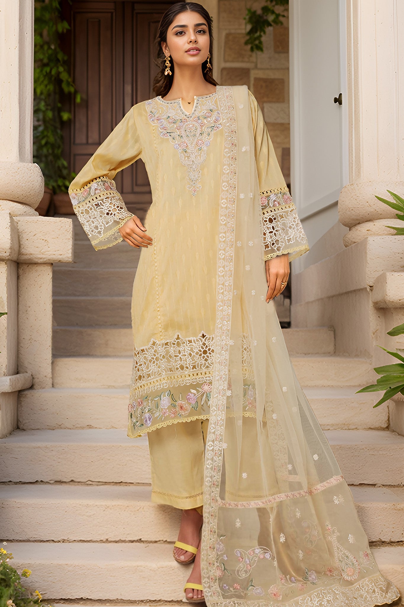 Sada Bahar Stitched 3 Piece Luxury Jacquard Collection'2025-JC-1-Yellow