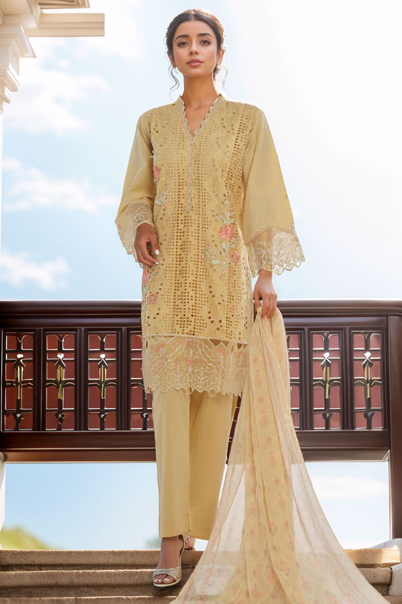Bin Saeed Stitched 3 Piece Luxury Plain Cotton Collection-LF-1492-Yellow