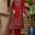 Bin Saeed Stitched 3 Piece Luxury Plain Cotton With Chiffon Dupatta Collection'2025-SMPC-1875-Red