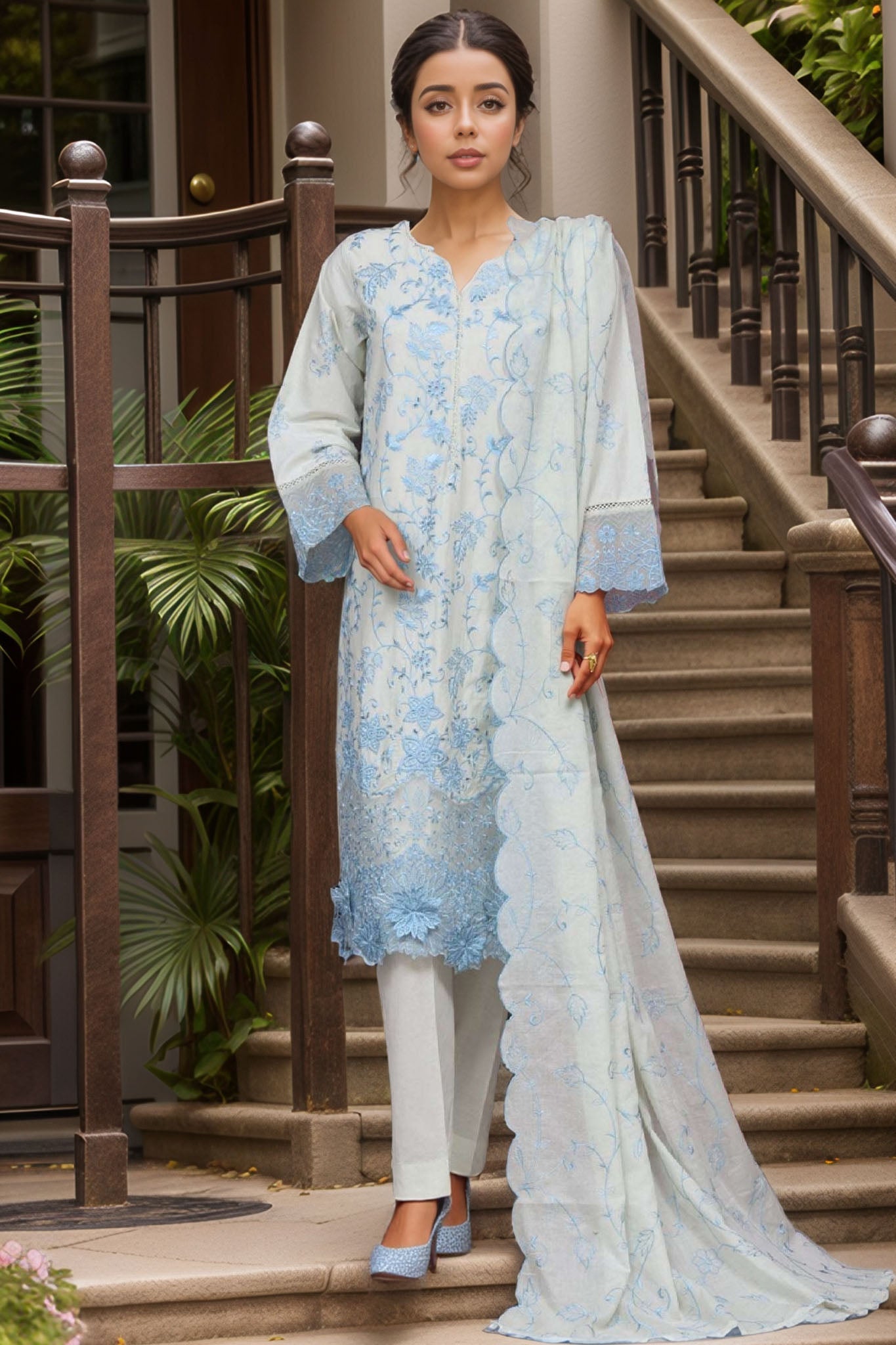 Bin Saeed Stitched 3 Piece Luxury Plain Cotton Vol-01 Collection-PC-1540-Ferozi