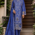 Bin Saeed Stitched 3 Piece Luxury Plain Cotton Vol-01 Collection-PC-1543-Blue