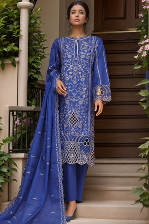 Bin Saeed Stitched 3 Piece Luxury Plain Cotton Vol-01 Collection-PC-1543-Blue