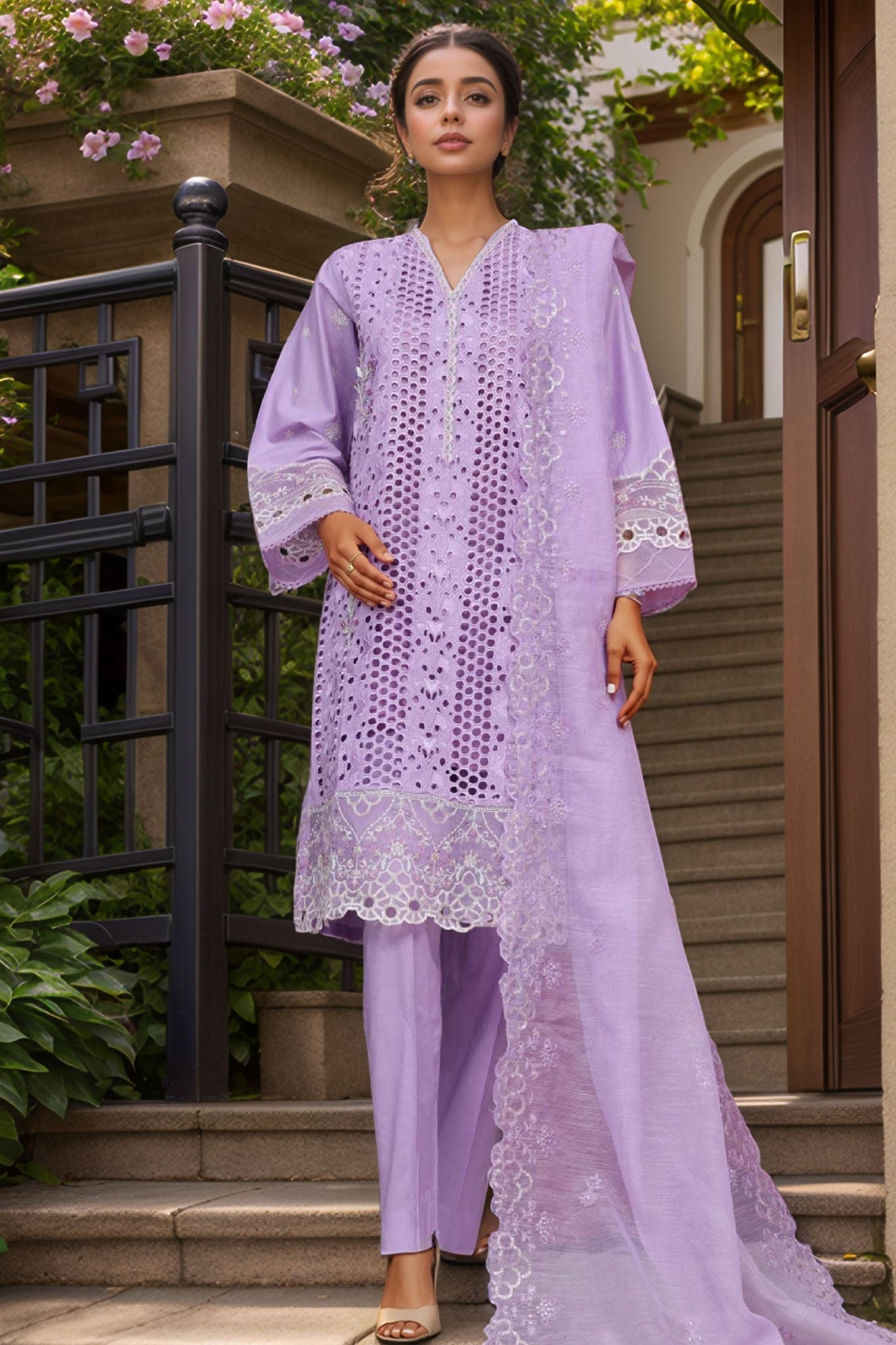 Bin Saeed Stitched 3 Piece Luxury Plain Cotton Vol-01 Collection-LF-1526-Purple