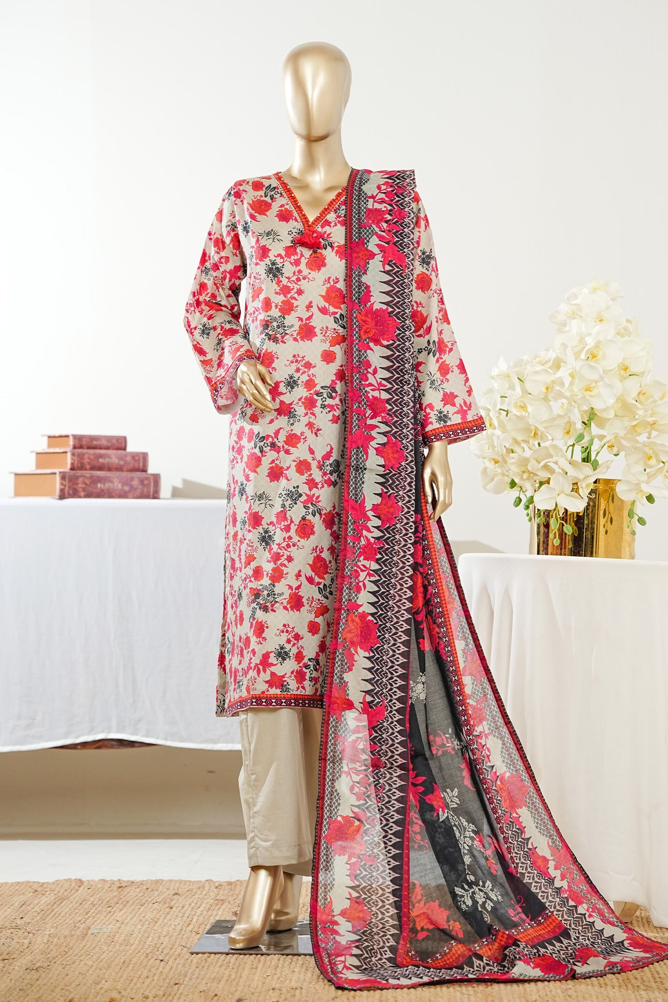 Bin Saeed Stitched 3 Piece Exclusive Printed Lawn Vol-09 Suit-LSM-2939-SKIN