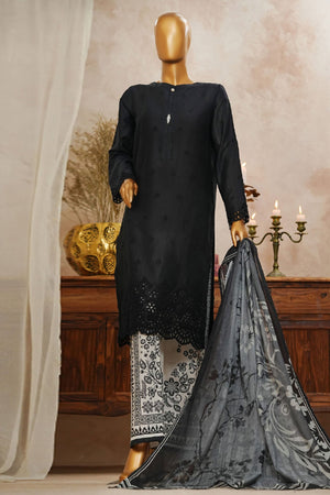 HZ Stitched 3 Piece Solid Emb Chikankari Collection'2025-SSPE-3P-001-BLACK