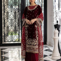 La More Unstitched 3 Piece Festive Formals Collection'2024-Maroon Muse