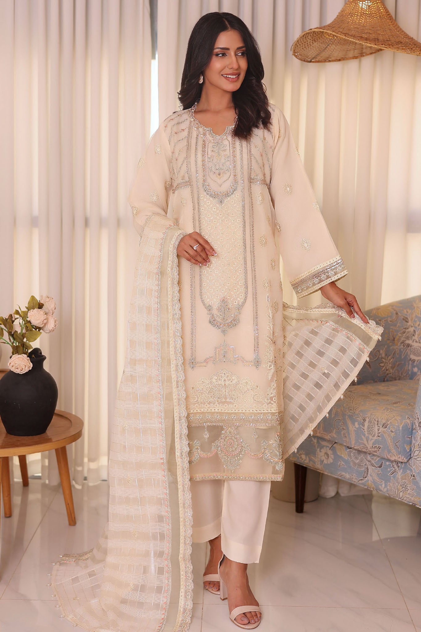 Irha By Azmeerah Official Semi Stitched 3 Piece Organza Edit Formals Suit-01-Yashmi