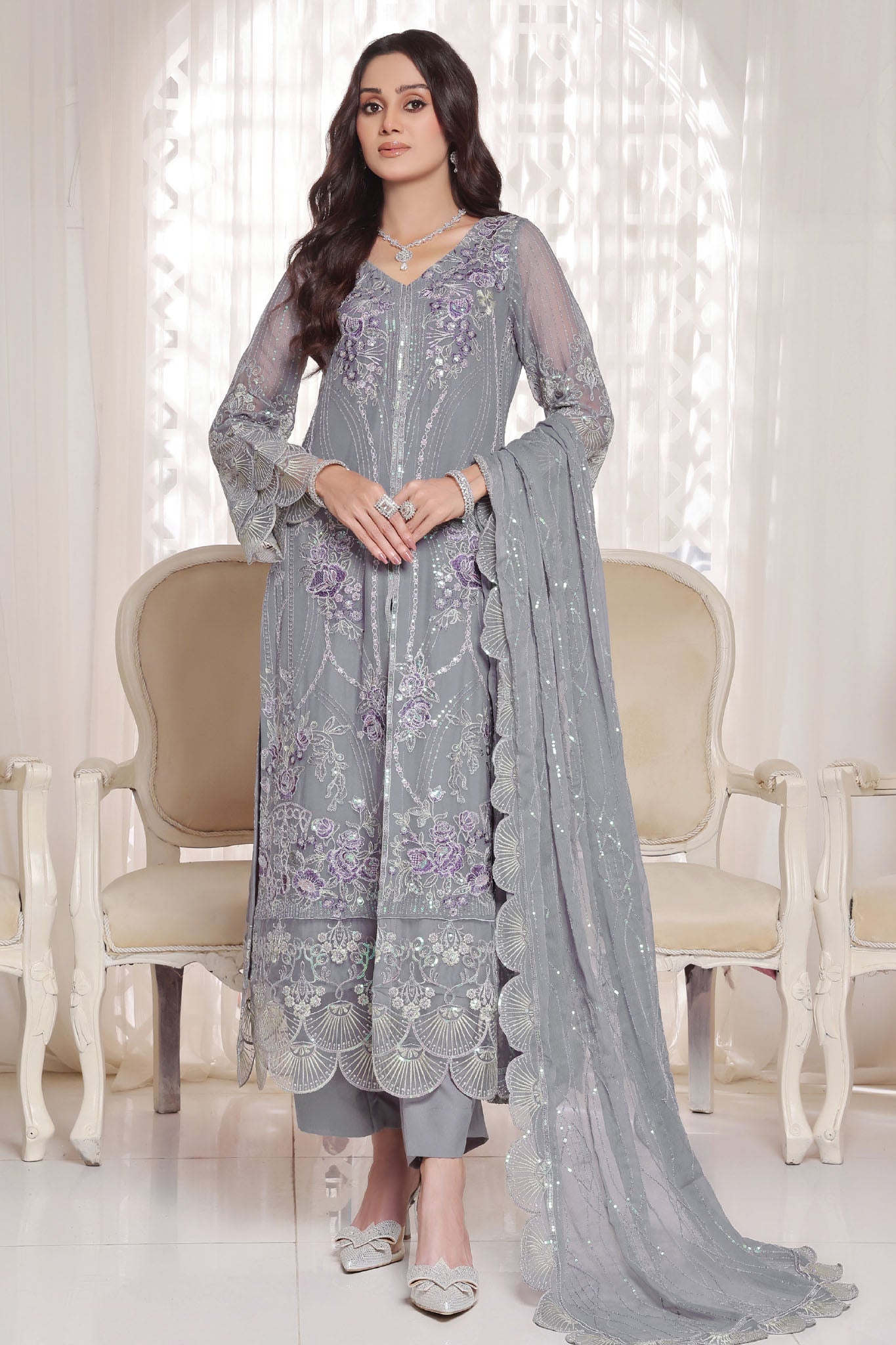 Myra By Soghat Stitched 3 Piece Luxury Emb Chiffon Collection'2025-Myra-01-Grey
