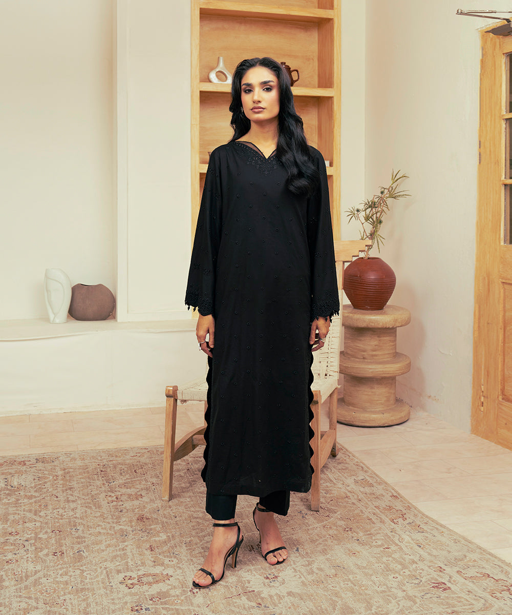 Vasl Pre Winter By Kross Kulture Stitched Embroidered Cambric Shirt Suit-0001718-SML-BLK