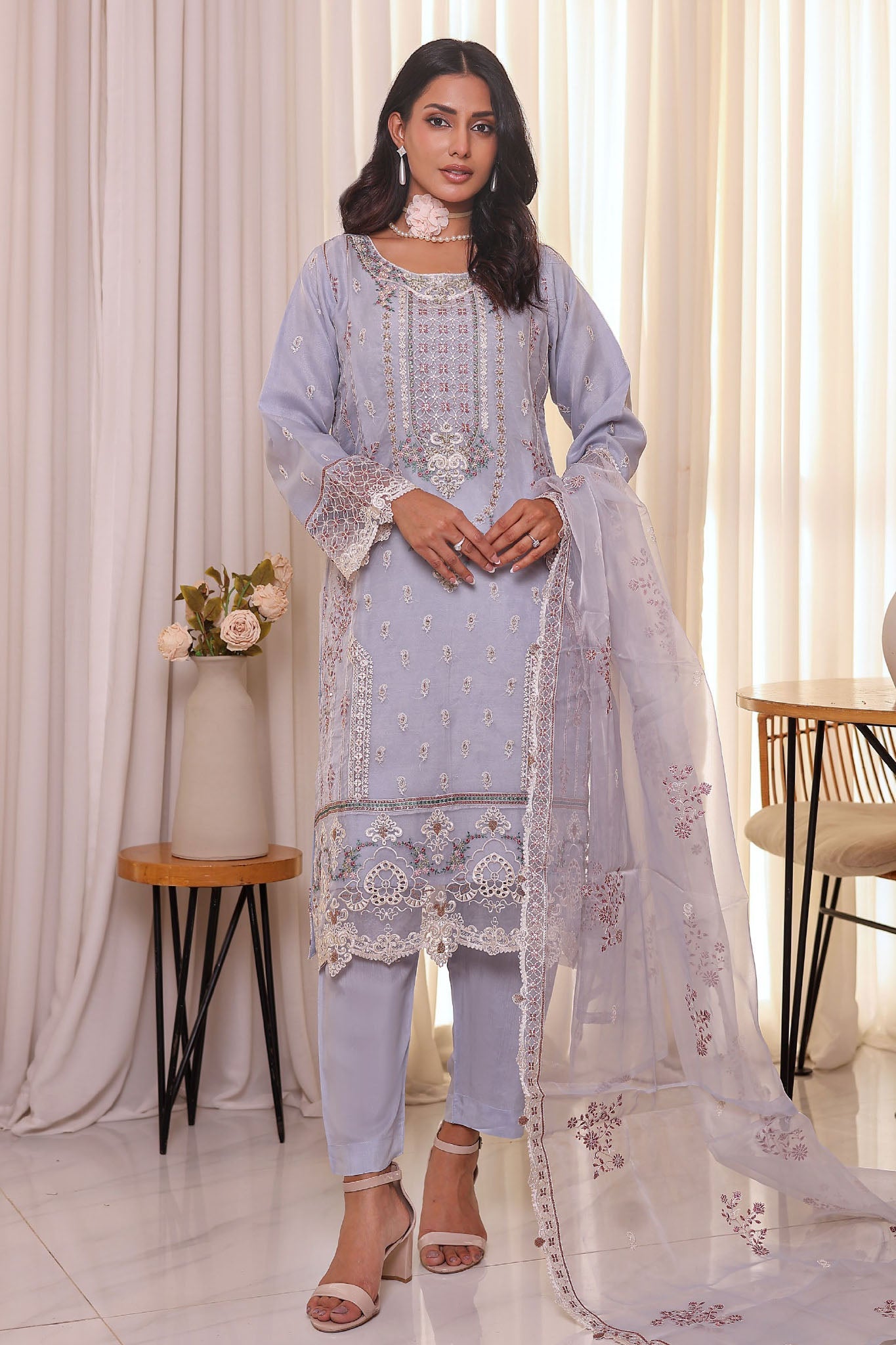 Irha By Azmeerah Official Semi Stitched 3 Piece Organza Edit Formals Suit-02-Sofina