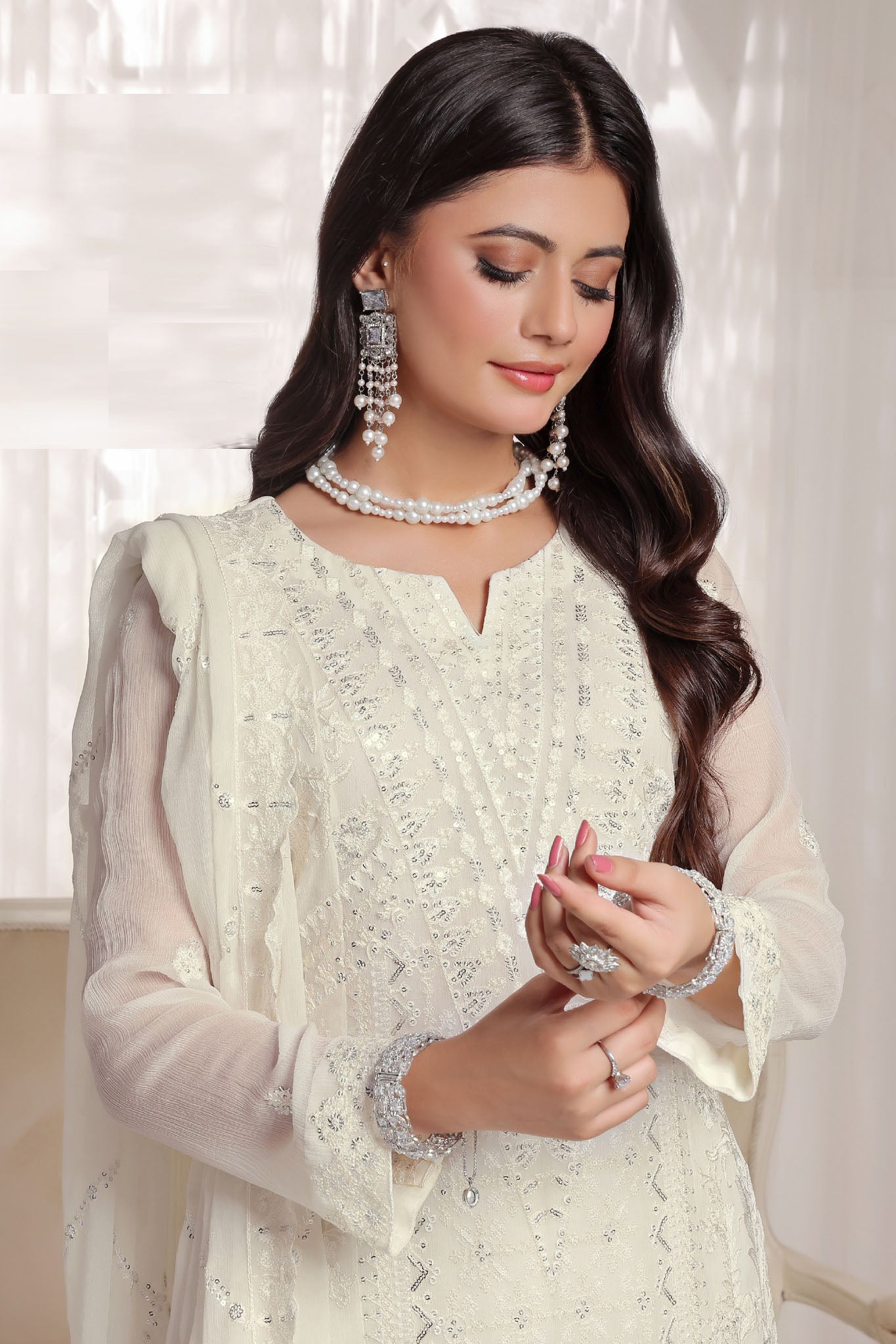 Myra By Soghat Stitched 3 Piece Luxury Emb Chiffon Collection'2025-Myra-02-Off White