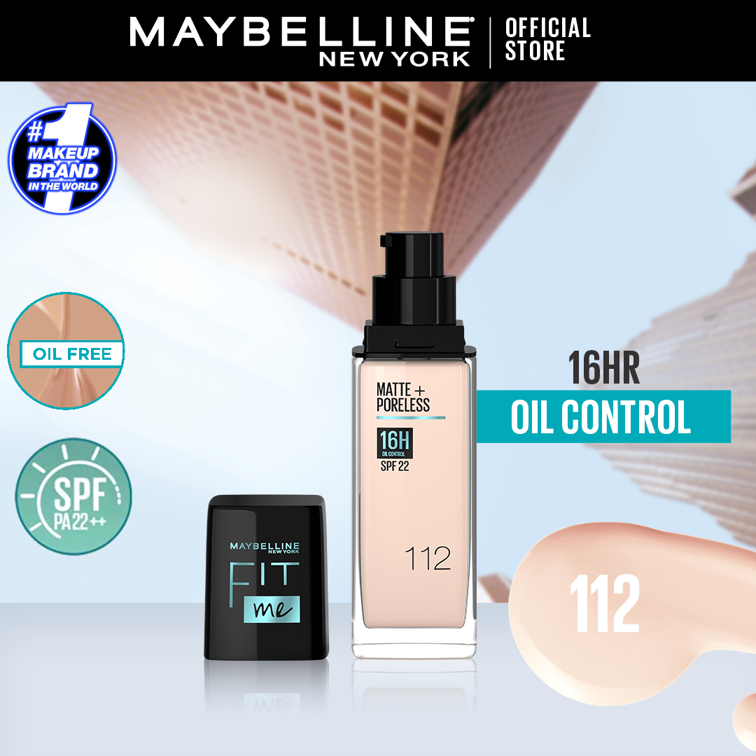 Maybelline Ny New Fit Me Matte + Poreless Liquid Foundation Spf 22 - 112 Natural Ivory 30Ml - For Normal To Oily Skin