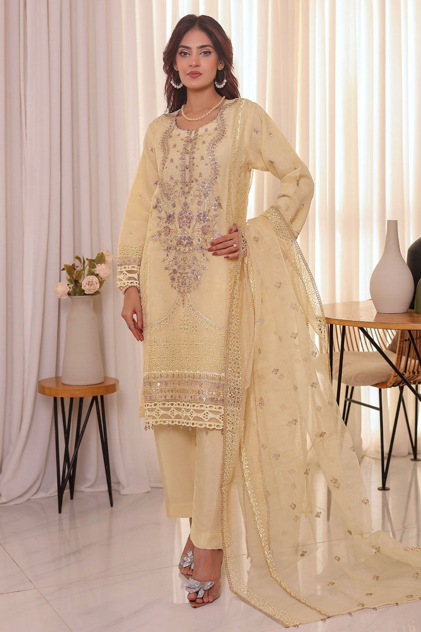 Irha By Azmeerah Official Semi Stitched 3 Piece Organza Edit Formals Suit-03-Azzahra
