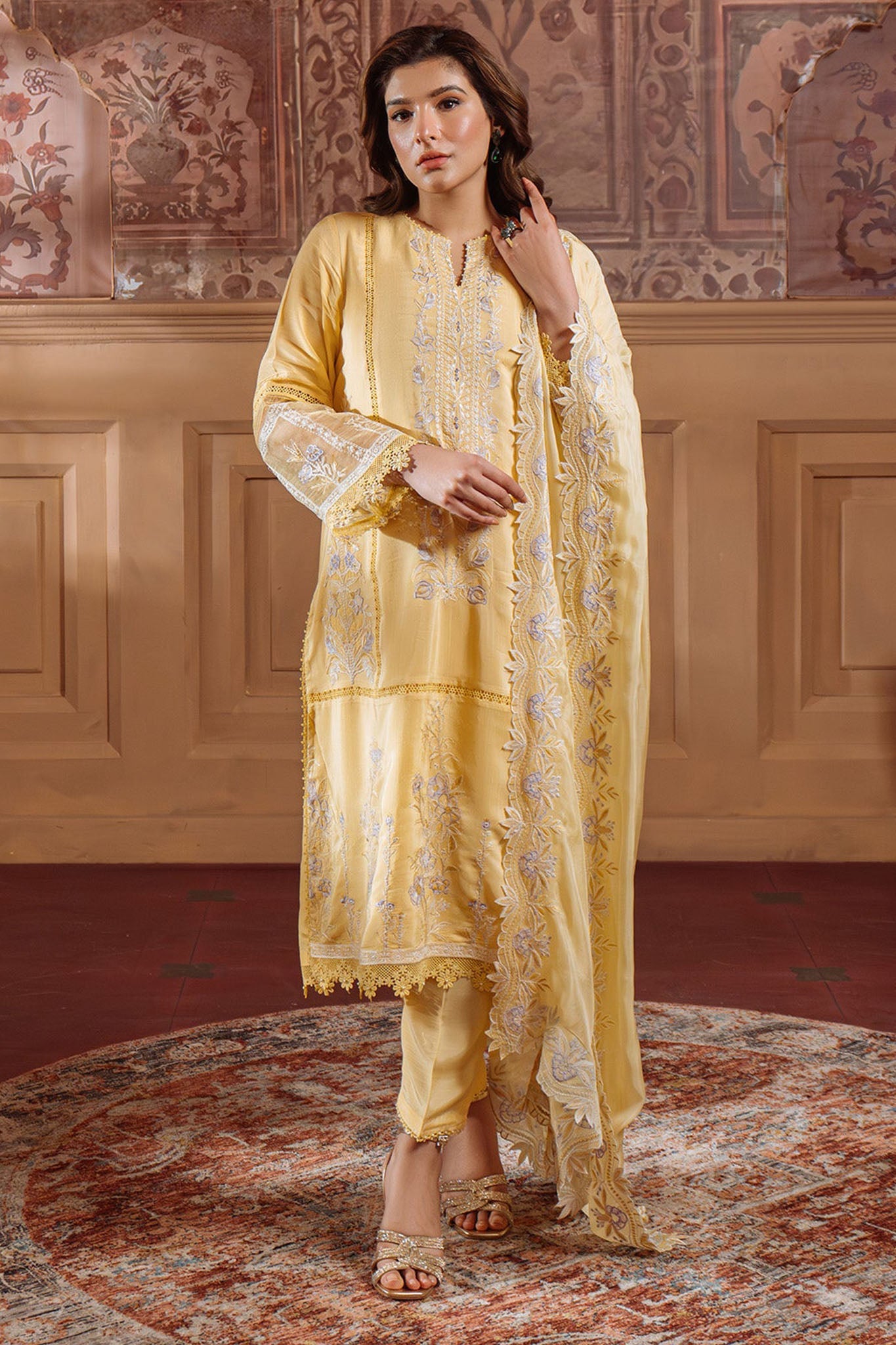 Festive Edit By Sahar Unstitched 3 Piece Emb Luxury Formals Suit-03-Pale Primrose