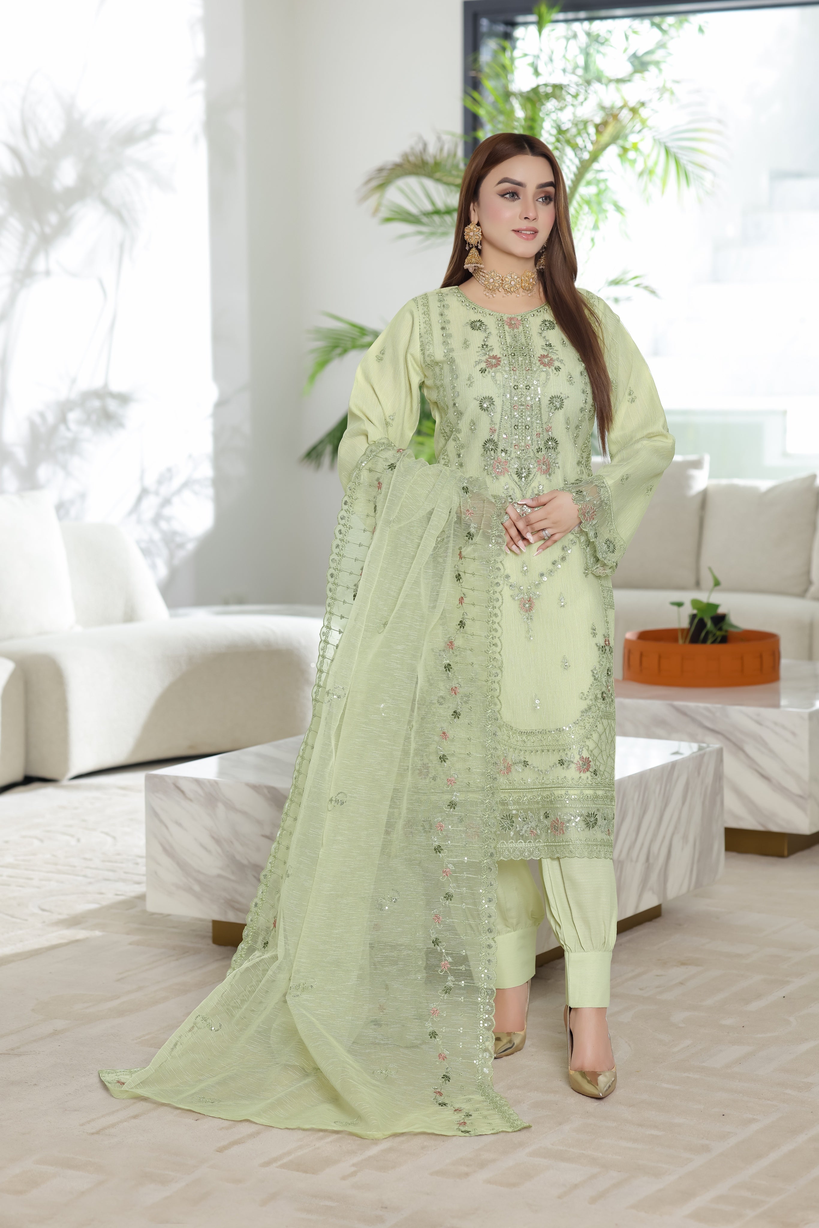 Mintara By Dressline Semi Stitched 3 Piece Aiyudia Formals Collection'2025-mintara-semi-stitched-pistachio-glow