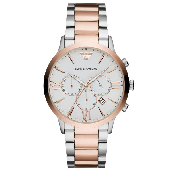 EMPORIO ARMANI Giovanni Two-Tone Stainless Steel White Dial Chronograph Quartz Watch for Gents - AR11209