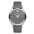 EMPORIO ARMANI Classic Grey Leather Strap Grey Dial Quartz Watch for Gents - AR1730