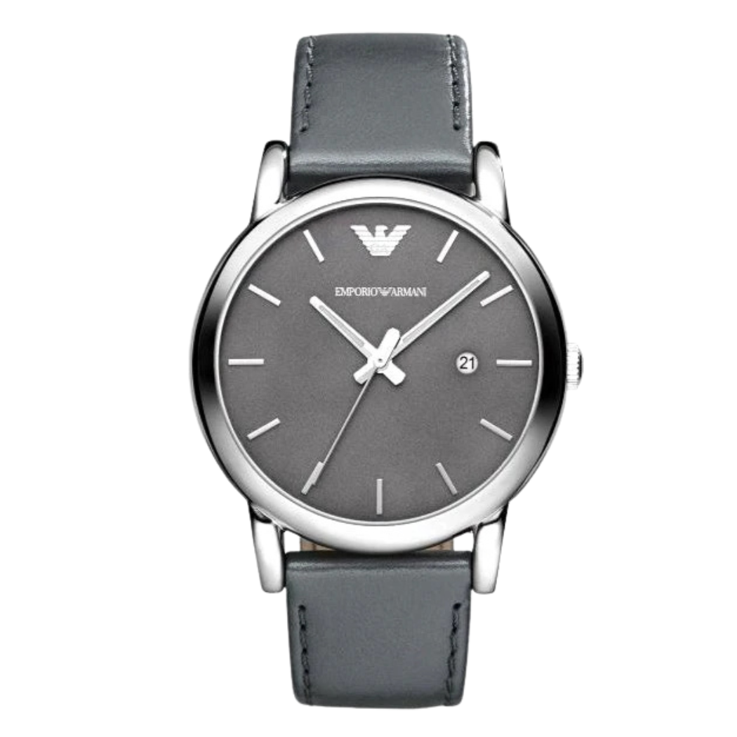 EMPORIO ARMANI Classic Grey Leather Strap Grey Dial Quartz Watch for Gents - AR1730
