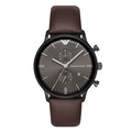EMPORIO ARMANI Retro Brown Leather Strap Gunmetal Dial Chronograph Quartz Watch for Gents - AR1932