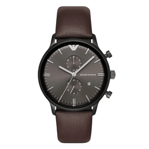 EMPORIO ARMANI Retro Brown Leather Strap Gunmetal Dial Chronograph Quartz Watch for Gents - AR1932
