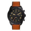 Fossil Bronson Brown Leather Strap Black Dial Chronograph Quartz Watch for Gents - FS5714