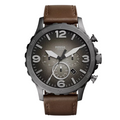 Fossil Nate Brown Leather Strap Grey Dial Chronograph Quartz Watch for Gents - JR1424