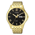 Citizen Gold Stainless Steel Black Dial Quartz Watch for Gents - BF2022-55H