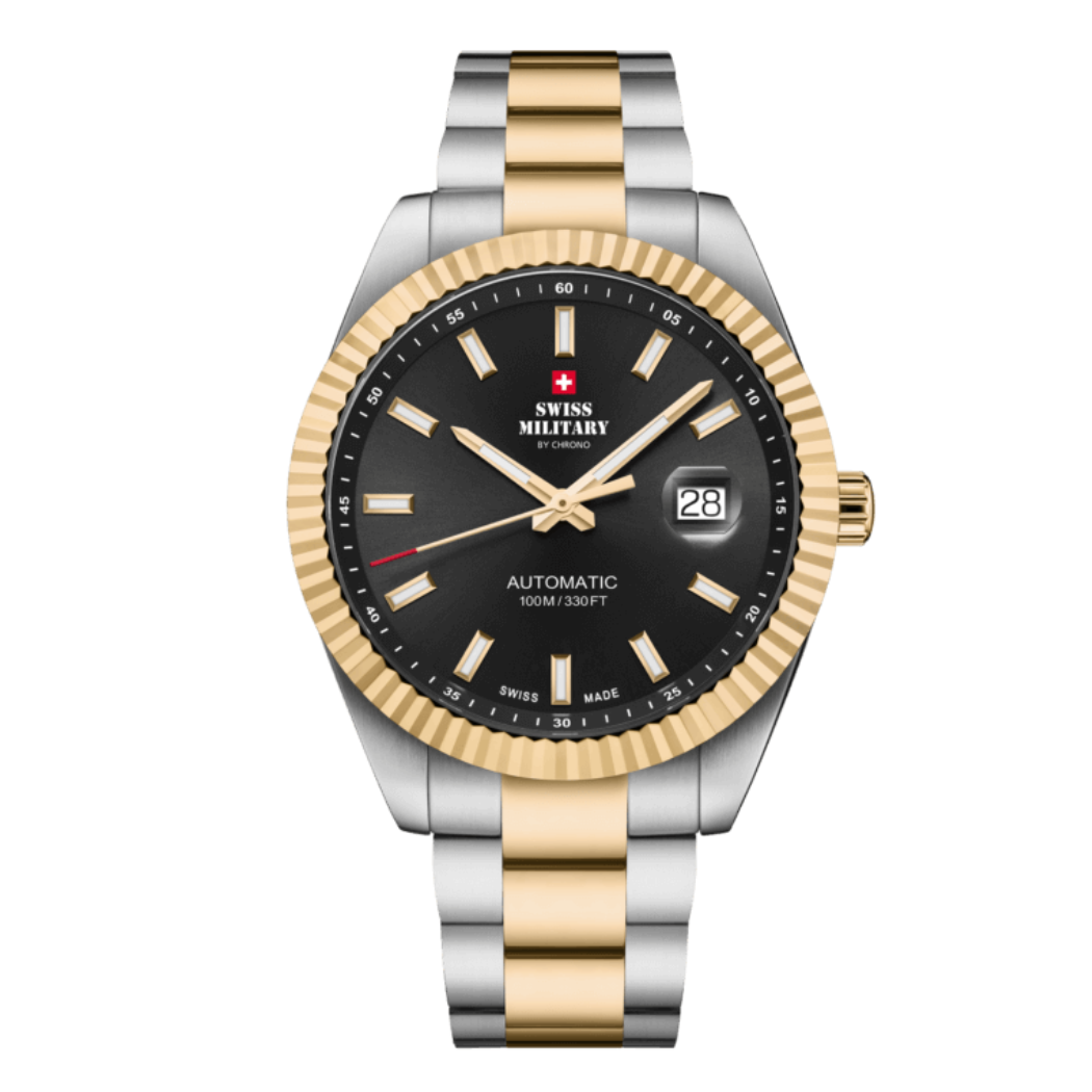 Swiss Military Two-tone Stainless Steel Black Dial Automatic Watch for Gents - SMA34110.05