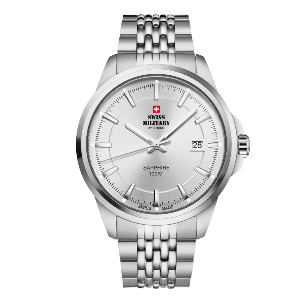 Swiss Military Silver Stainless Steel Silver Dial Quartz Watch for Gents - SM34104.02