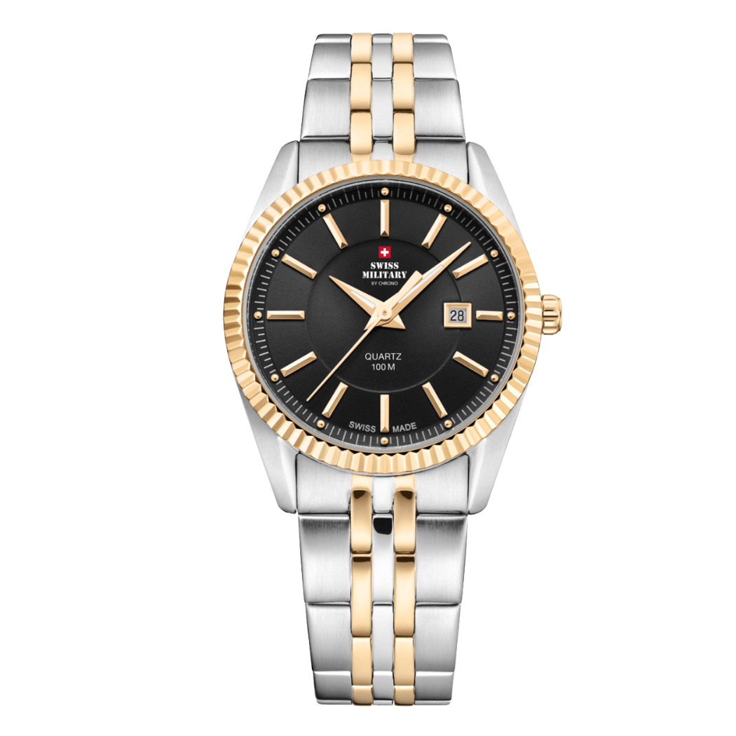 Swiss Military Two-tone Stainless Steel Black Dial Quartz Watch for Ladies - SM34066.04