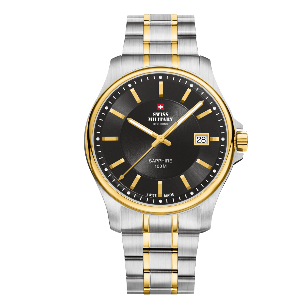 Swiss Military Two-tone Stainless Steel Black Dial Quartz Watch for Gents - SM30200.04