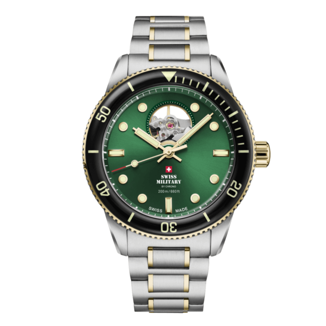 Swiss Military Two-tone Stainless Steel Green Dial Automatic Watch for Gents - SMA34106.13
