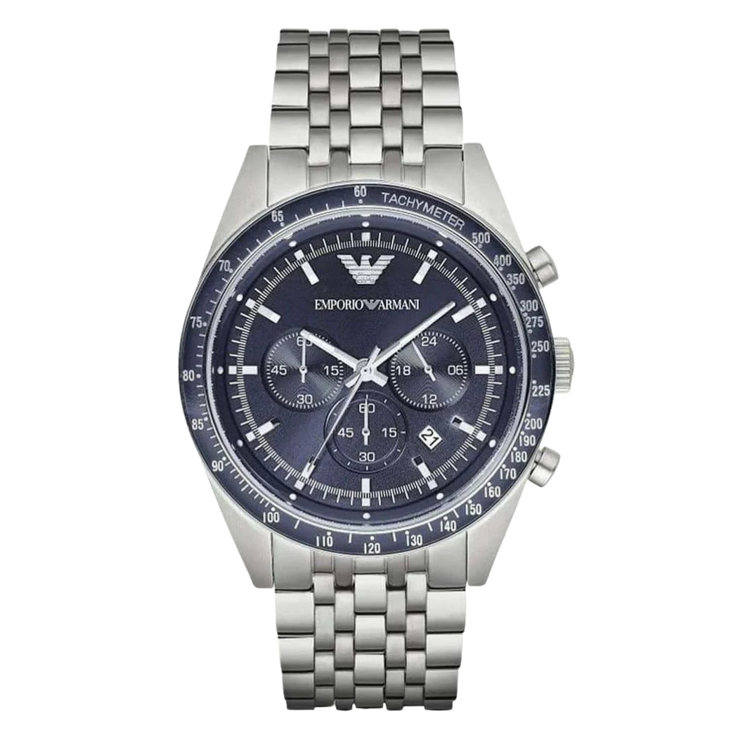 EMPORIO ARMANI Sportivo Silver Stainless Steel Blue Dial Chronograph Quartz Watch for Gents - AR6072