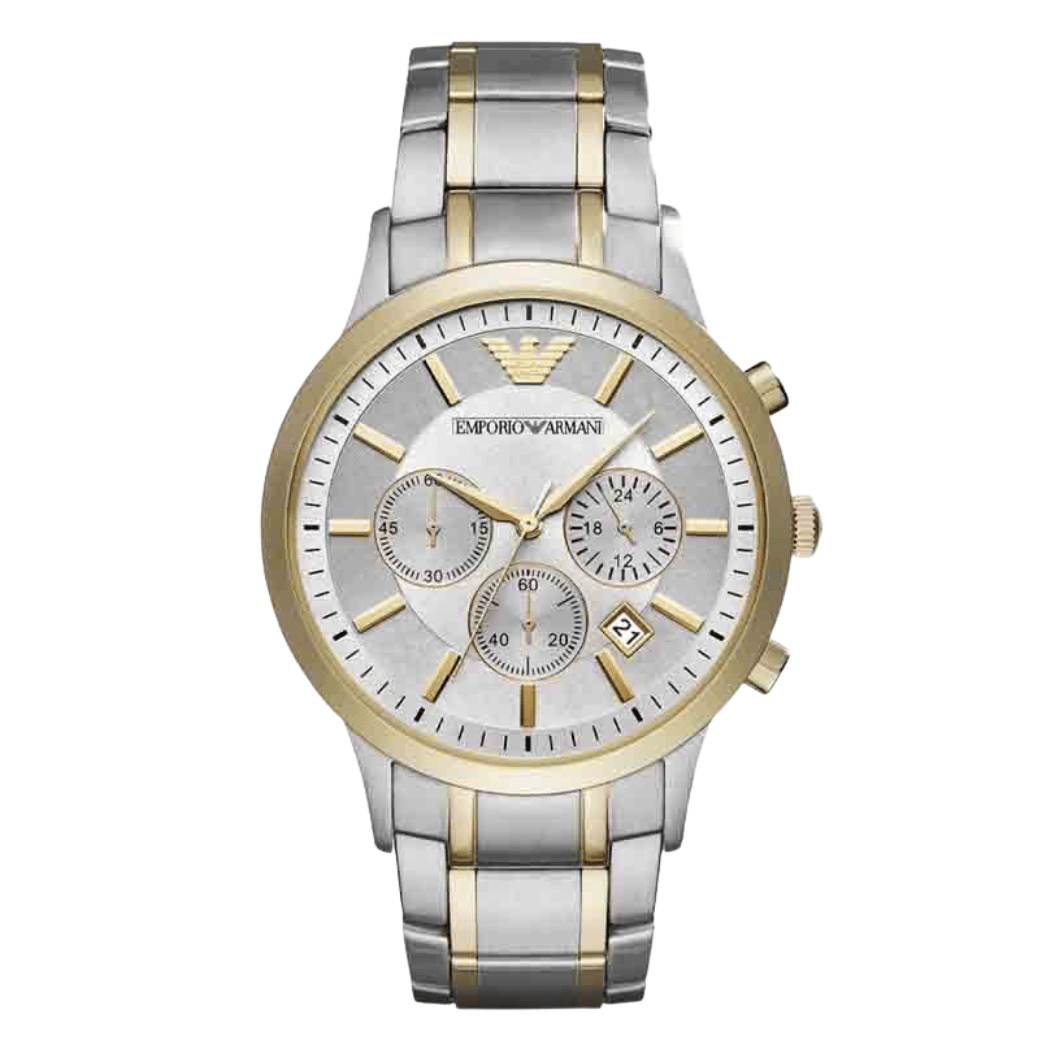EMPORIO ARMANI Dress Two-Tone Stainless Steel Silver Dial Quartz Watch for Gents - AR11076