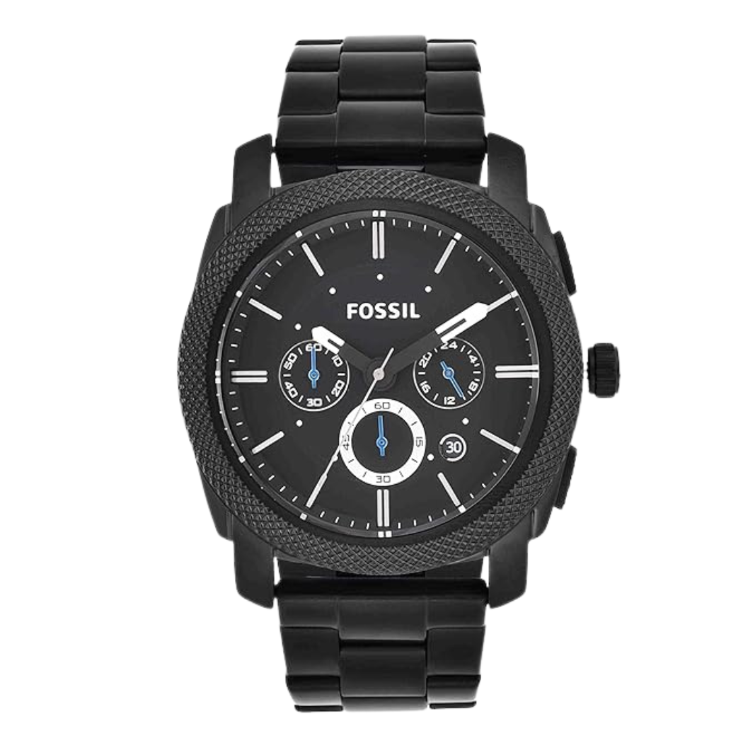 Fossil Machine Black Stainless Steel Black Dial Chronograph Quartz Watch for Gents - FS4552