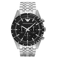 EMPORIO ARMANI Sportivo Silver Stainless Steel Black Dial Chronograph Quartz Watch for Gents - AR5988