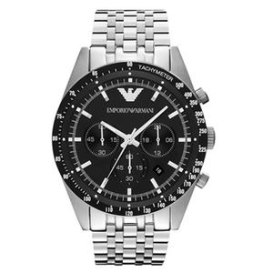 EMPORIO ARMANI Sportivo Silver Stainless Steel Black Dial Chronograph Quartz Watch for Gents - AR5988