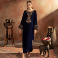 Velvet Saga By Kross Kulture Stitched Embroidered Velvet Shirt Suit-0001819-SML-NAV