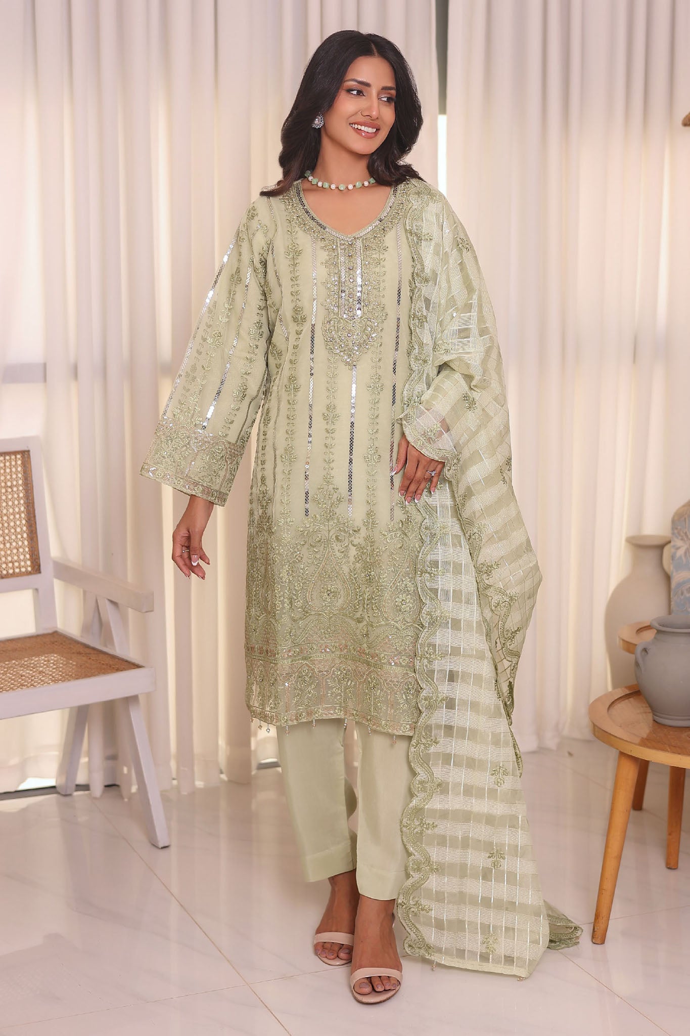 Irha By Azmeerah Official Semi Stitched 3 Piece Organza Edit Formals Suit-05-Adela
