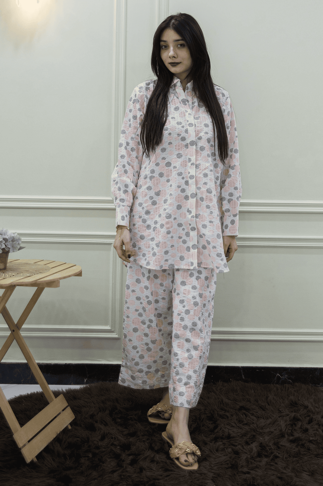 Her By A&M Stitched 2 Piece Summer Suit-05-Pink & White