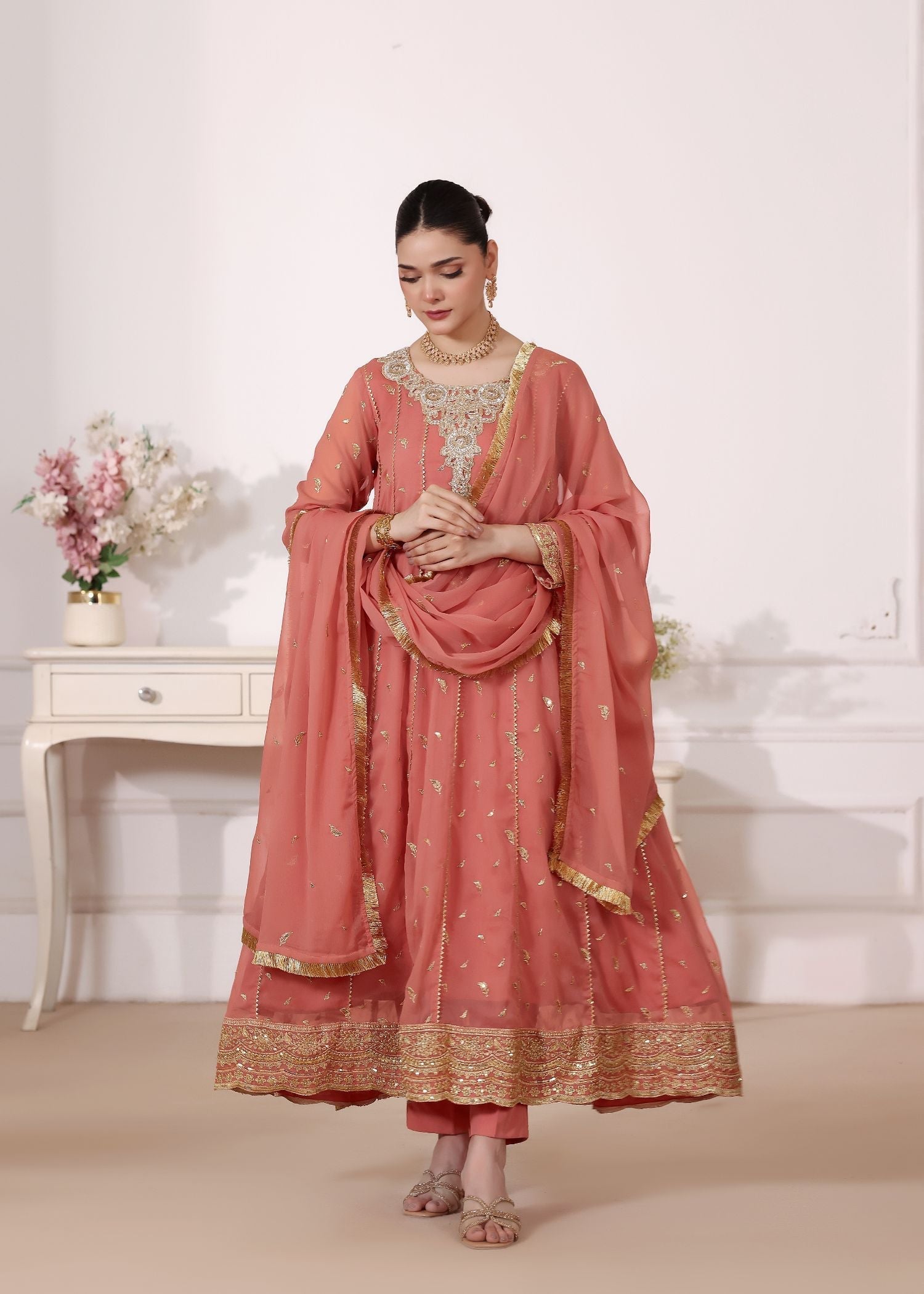 Noor By Al Harir Stitched 3 Piece Formals Suit-AH010-Noor-Peach