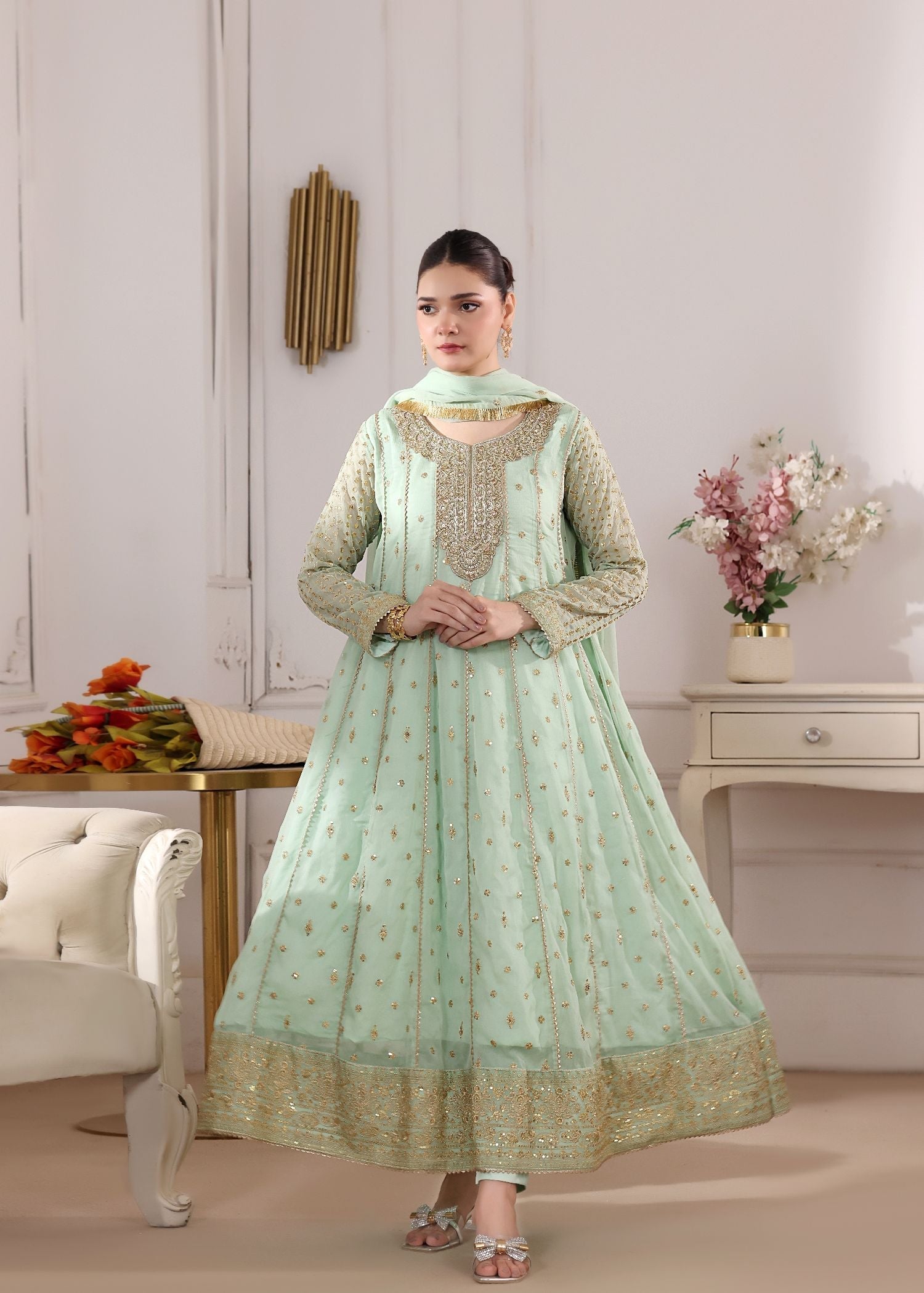 Hoor By Al Harir Stitched 3 Piece Formals Suit-AH009-Hoor-MGreen