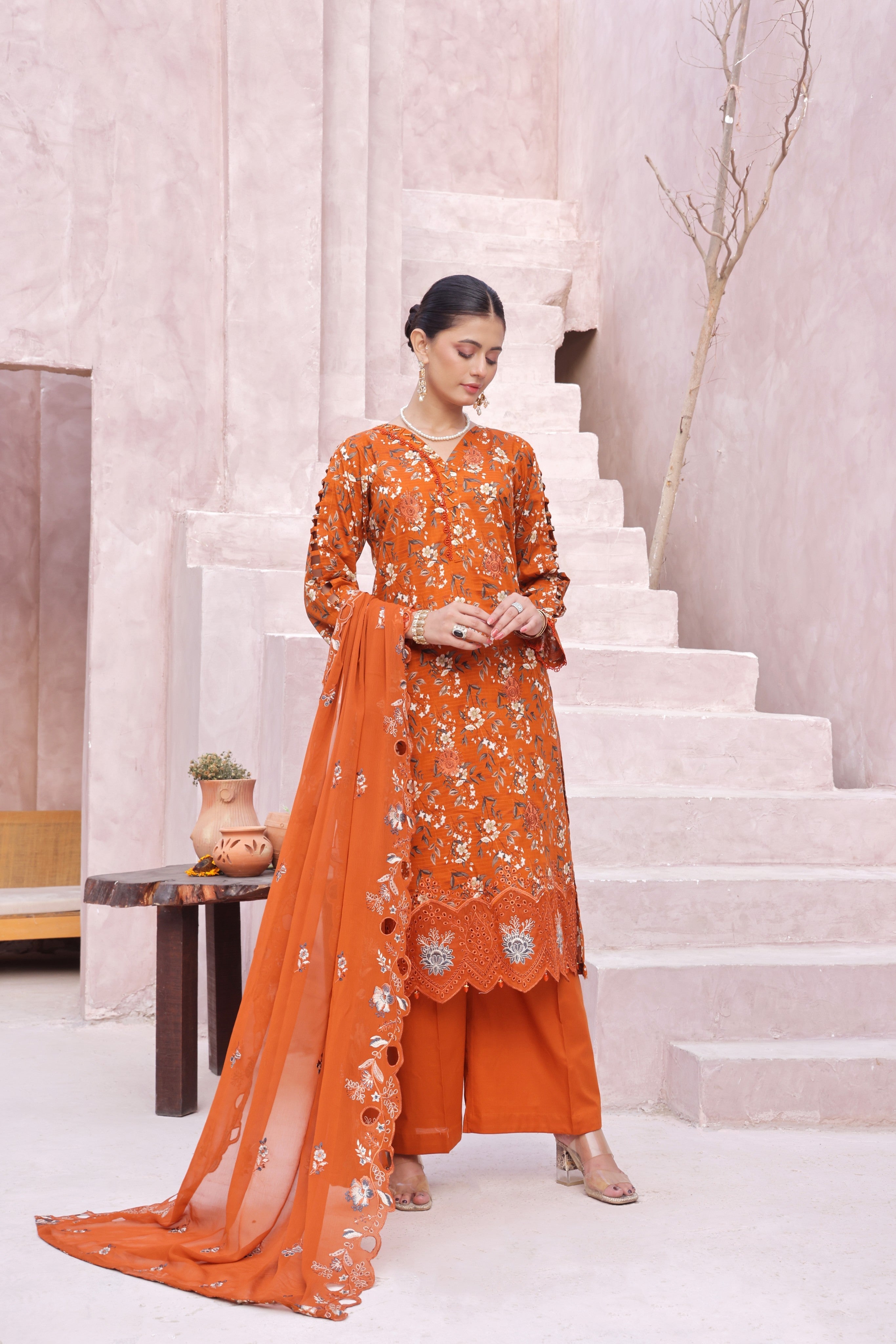 Dressline Cocktail UnStitched 3 Piece Premium Heavy Chikankari  Cutwork Emb Bana Dora Digital Printed Lawn Collection